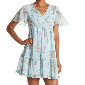 Sage Collective blue floral ruffled hem dress